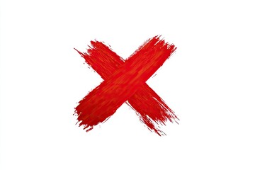 Bold, red painted "X" brushstrokes against a stark white background