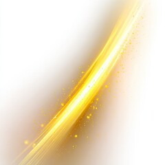 A bright golden arc sweeps across a white background, with sparkling particles