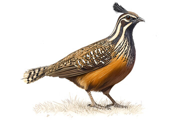 Quail Bird Isolated White Background Detailed Brown Plumage Professional Nature Mockup For Birdwatching, Animal Studies