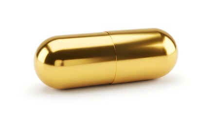 Isolated Golden Medicine Capsule On White Background Studio Pharmaceutical Pill Mockup For Medicine And Healthcare Branding