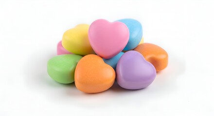 Valentine&rsquo;s Day Conversation Heart Candies On White Background Colorful Heart-Shaped Sweets Mockup For Seasonal Branding And Marketing Concept