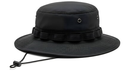 Close Up Black Bonnie Hat Fashion Accessory Mockup Versatile Headwear Visual For Fashion, Retail, And Branding Concept