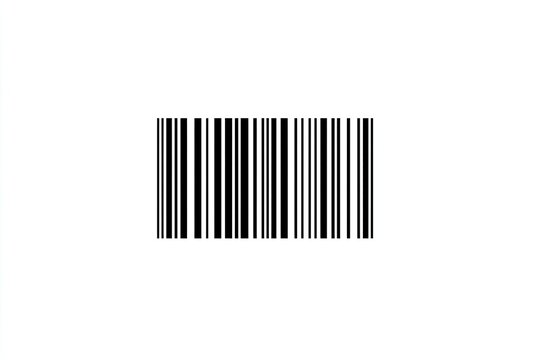 A symmetrical rectangular barcode with vertical black lines on a white background