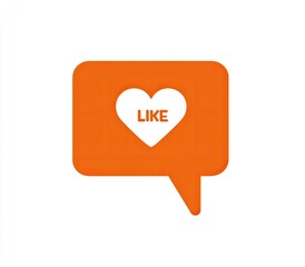 Orange speech bubble containing a white heart with "LIKE" text, representing positive reaction