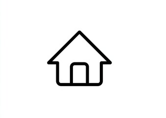A simple black outline icon of a house, showcasing roof, walls, and doorway, on white background