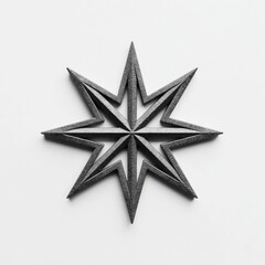 3D rendered, gray eight-pointed star on white background, sharp edges, and detailed texture
