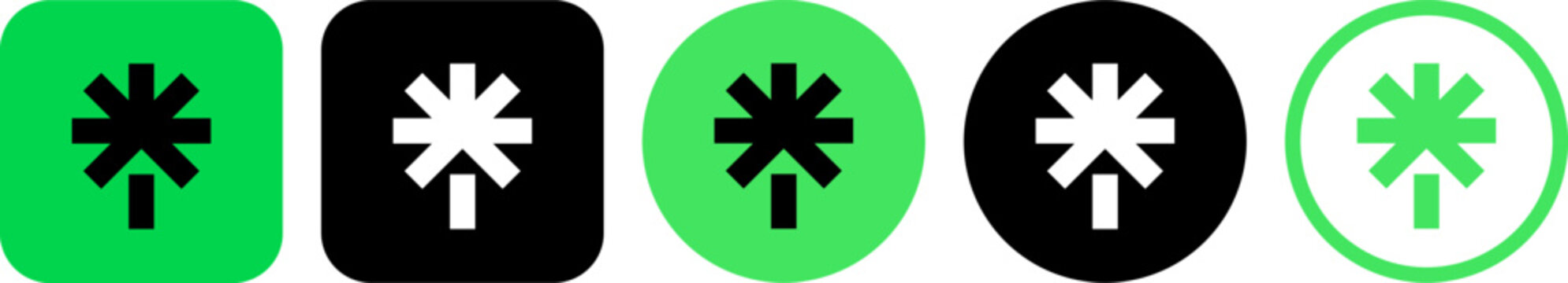 Linktree logo icons in green and black, biological linking platform for social networks, tree branding elements set for digital profiles