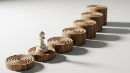 Chess pawn on wooden steps against a white background