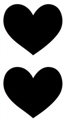 Two solid black hearts, one above the other, against a white backdrop