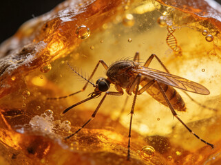 Ancient Mosquito Insect Fossil Preserved in Golden Amber