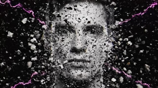 digital glitch portrait with lightning, technology concept