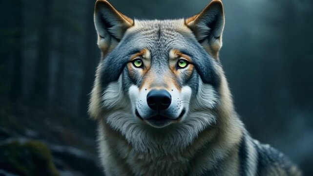 Close up portrait of a majestic wolf with intense eyes
