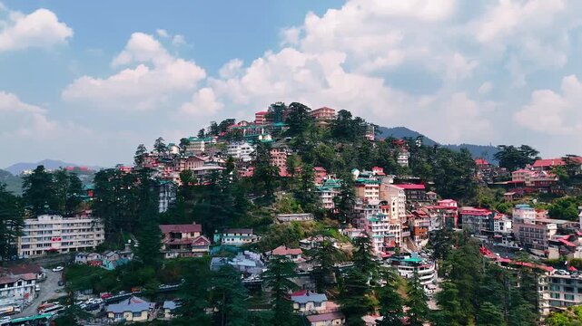 Drone Shot of Dense Residential Buildings in Shimla Hill Station, India