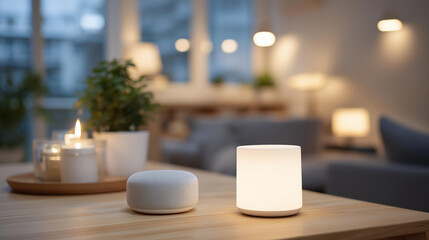 Revolutionary adaptive technology for smart homes, integrating seamless automation and user-friendly interfaces for enhanced living. A sleek, modern living room highlights advanced gadgets in use,