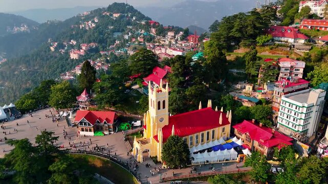 Aerial Shot of Christ Church Shimla and The Ridge Area