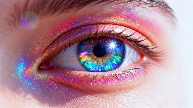 Closeup of an eye with colorful makeup