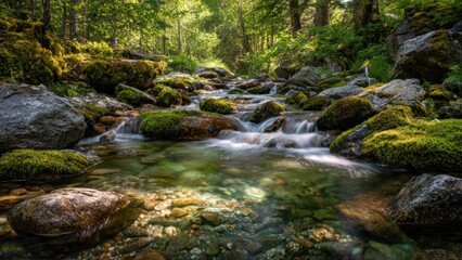 Obraz premium Scenic River Flowing Through a Lush Forest