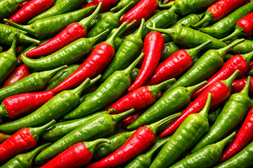 Vibrant Mix of Fresh Red and Green Chili Peppers