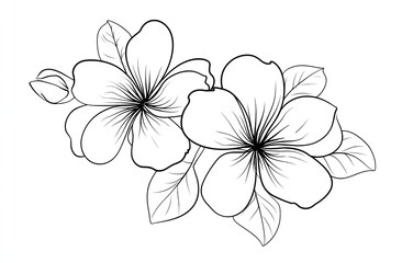 Obraz premium Black and white floral line art of two blossoms with leaves