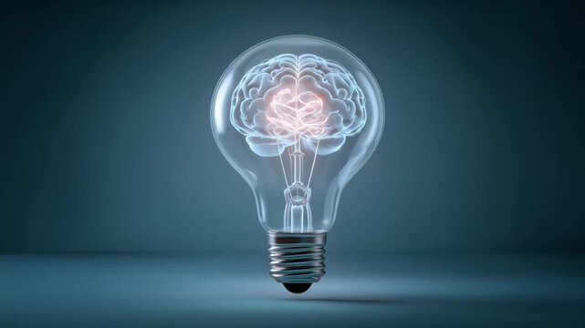 Conceptual image of a brain inside a lightbulb, symbolizing ideas and innovation