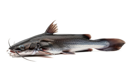 Fototapeta premium Fresh raw catfish with barbels isolated on a clean white background