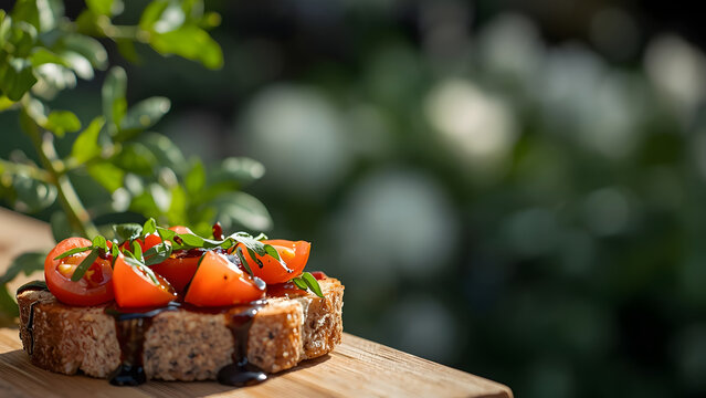 Whole grain bruschetta with tomato and balsamic glaze