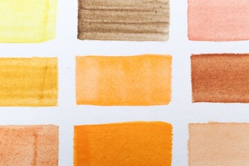 Fototapeta premium Painted watercolor samples on canvas, top view