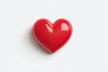 Fototapeta premium Vivid red heart on a stark white background. Smooth, glossy finish, casting a slight shadow