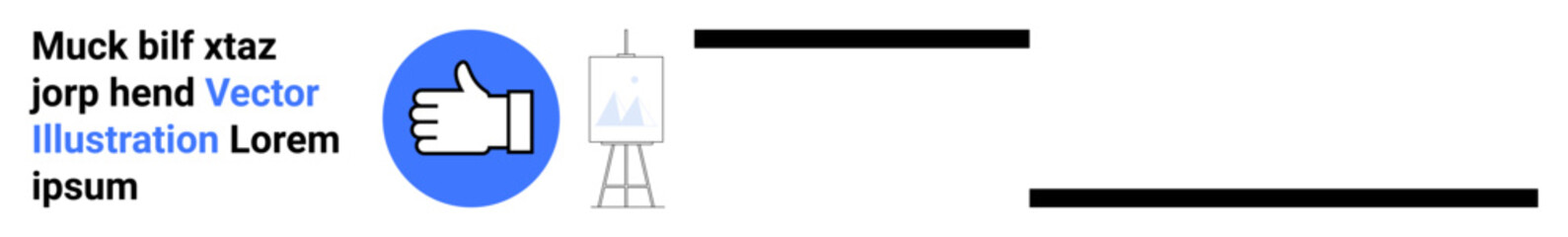 Obraz premium Social media, approval system, graphic design, art presentations, interfaces, positive feedback. Blue thumbs up icon with text and easel. Social media and approval system conceptual design