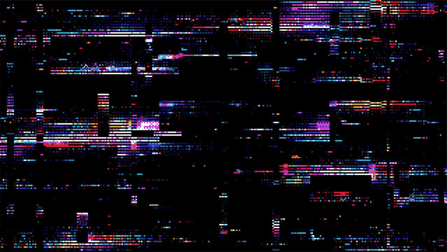 Digital glitch abstract background with colorful pixel noise. Cyberpunk style data corruption graphic for technology wallpaper.
