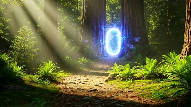 Mysterious Portal in Enchanted Forest Scene.