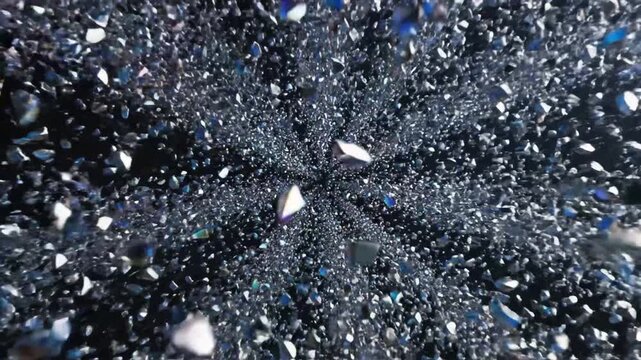 shattering silver sphere in dark space, abstract explosion