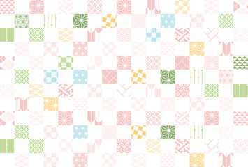 【春の背景素材】伝統文様のカラフルな和柄イラスト
