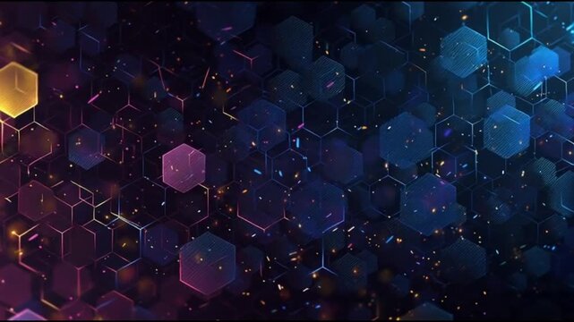 Vibrant hexagonal grid with dynamic lights and colors