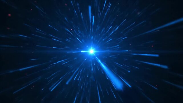 Abstract blue light streaks converge on a central bright point, suggesting speed and motion.