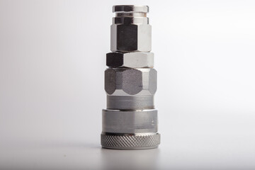 Industrial chrome steel quick release coupler 20SF with female thread for air compressor hoses and pneumatic tools, heavy duty metallic hardware connector for professional workshop equipment