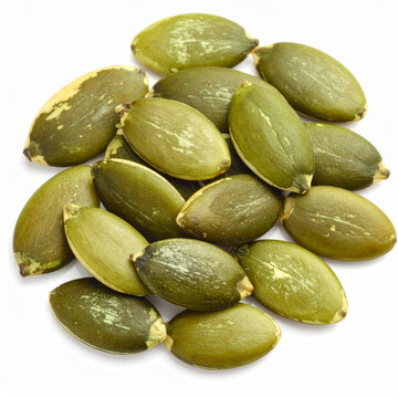 semillas de zapallo en un bowl, recipiente, fondo blanco, aislado