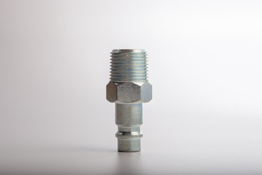 Chrome-plated steel quick release air coupler with male NPT thread for pneumatic tool connections, air compressor systems, and industrial workshop equipment applications on white background