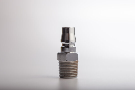 Chrome-plated steel quick release air coupler with male NPT thread for pneumatic tool connections, air compressor systems, and industrial workshop equipment applications on white background