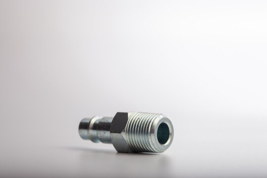 Chrome-plated steel quick release air coupler with male NPT thread for pneumatic tool connections, air compressor systems, and industrial workshop equipment applications on white background