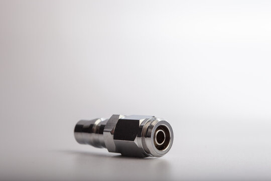 Chrome-plated steel quick release air coupler with male NPT thread for pneumatic tool connections, air compressor systems, and industrial workshop equipment applications on white background