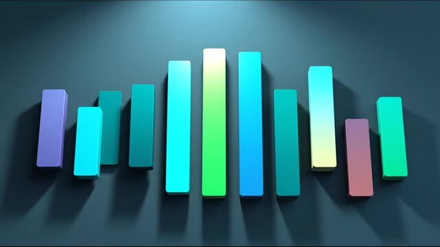 A 3D rendered, abstract data visualization of multicolored columns on a dark gray backdrop