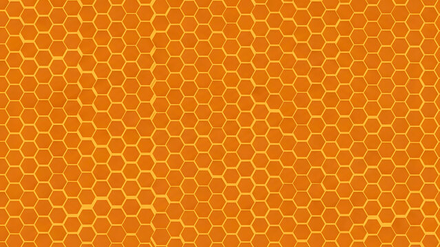 A honeycomb pattern with hexagonal cells in varying shades of orange, viewed from directly above, creating a sense of texture and depth in an abstract illustration.