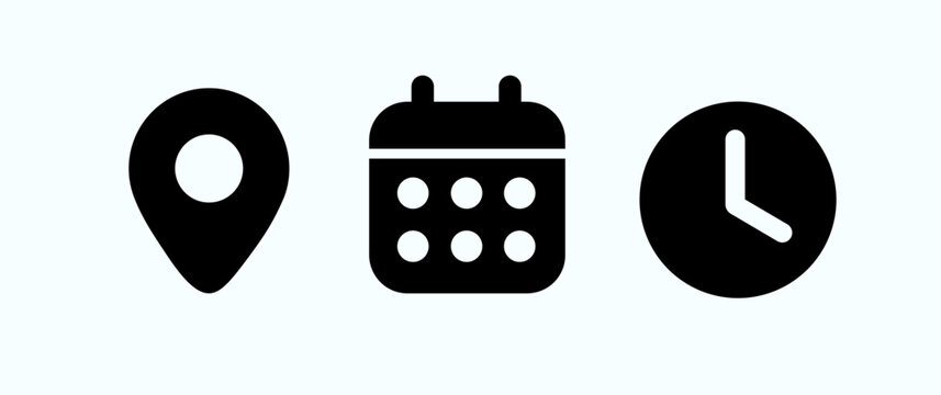 date time location icons modern black flat clock calendar address