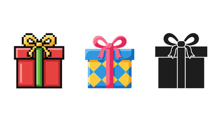Fototapeta premium Three colorful gift boxes with ribbons and bows, arranged in a row on a plain background