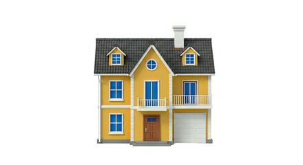 Yellow Two-Story House with Garage and Dormer Windows