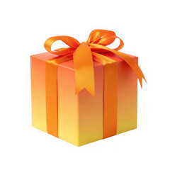 Elegant orange gift box with decorative bow ribbon tied neatly on top isolated on transparent background