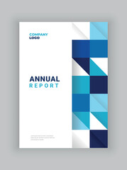 Annual Report Cover Template Design with Blue Geometric Pattern