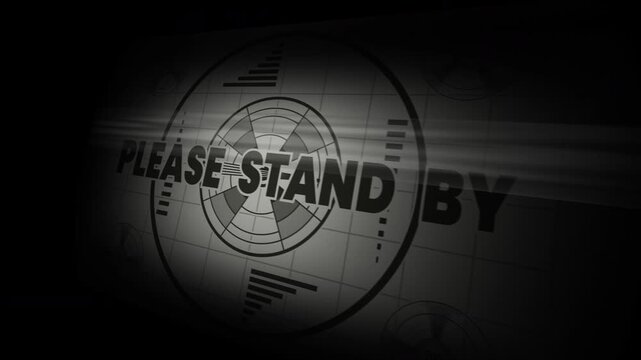 Vintage tv test pattern with please stand by text, ideal for retrothemed projects, video editing, and nostalgiathemed content creation. Suitable for broadcasting graphics.