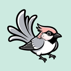 Fototapeta premium Cute cartoon bird with pink crest and grey feathers on a light blue background, stylized illustration.